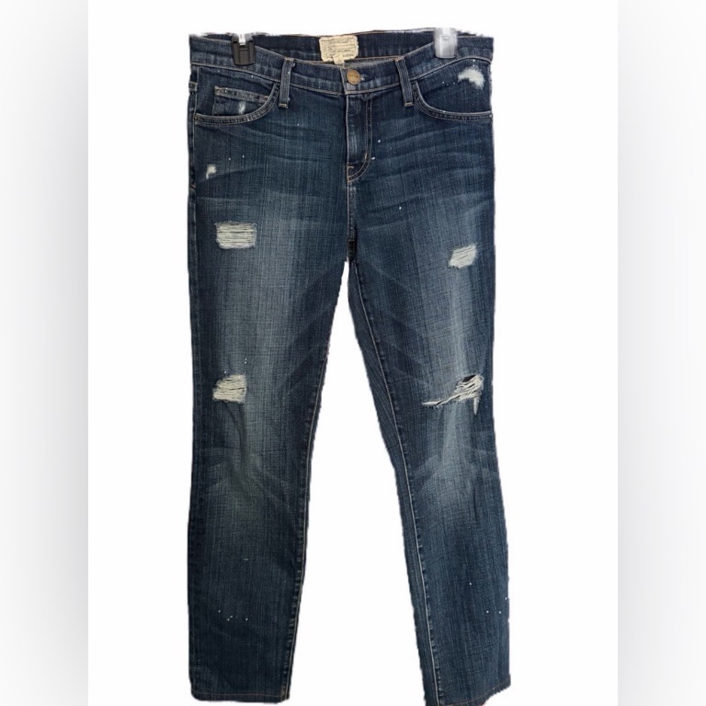 Current/Elliott Dark Blue Distressed Straight Leg Jeans